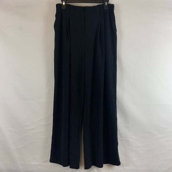 Halara Pleated Pants L Black Elastic Waist Pockets Wide Leg - Picture 1 of 10